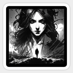 The Sorceress' Spell: A Witchcraft Art Print in Black and White Sticker